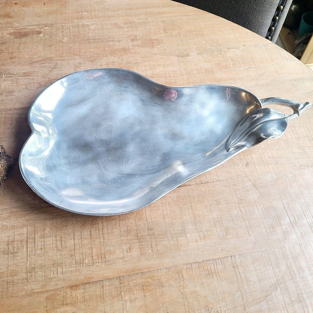 Mariposa Brillante Mexico Vintage 21" Pear‎ Serving Plate Dish Silver Tray MCM